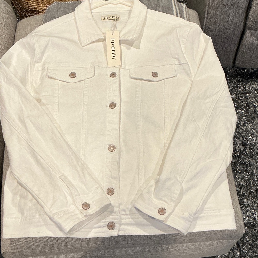 Luvenia Women's Elegant Cream Jean Jacket